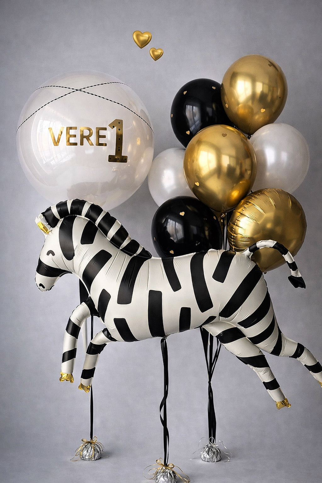 Zebra Safari 1st Birthday Balloon Bouquet – Personalized "Vere" Blue & White Decor