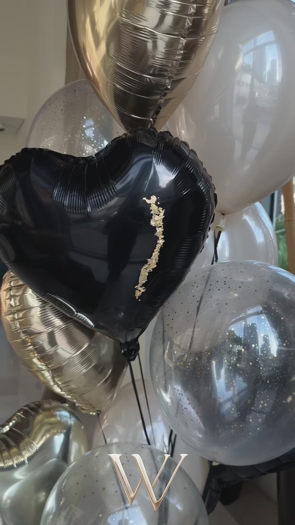 Elegant Black & Gold Heart Balloon Bouquet